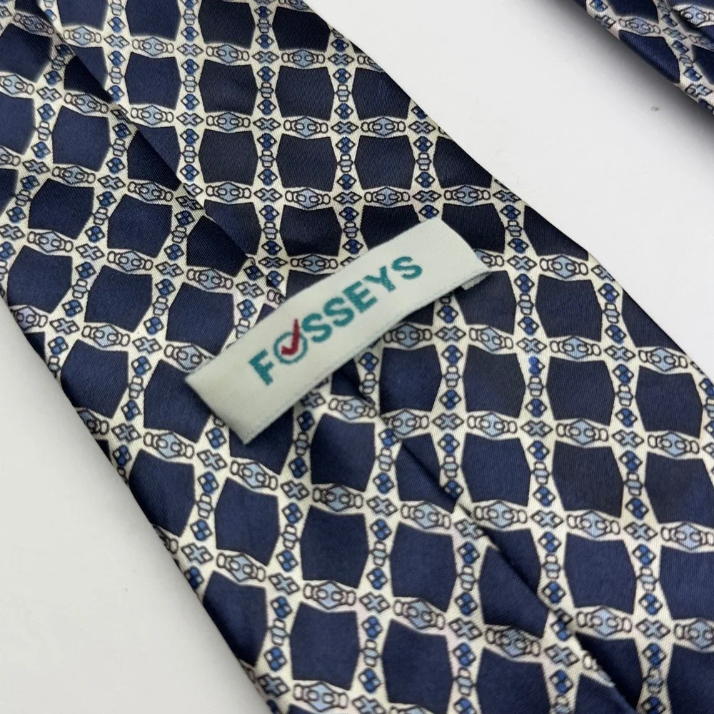 Fosseys Mens Navy Blue Geometric Pattern Polyester Necktie Classic Formal Tie